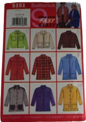 5151 BUTTERICK 9 EZ BOXY UNLINED ZIP JACKETS LENGTHS PATTERN 8-12;  20-24 choice